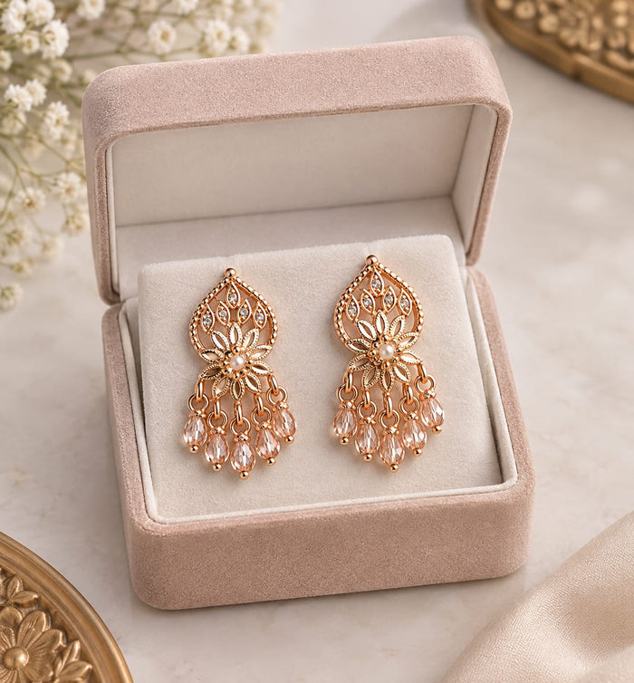 Rose Gold Plated Crystal Chandbali Earrings
