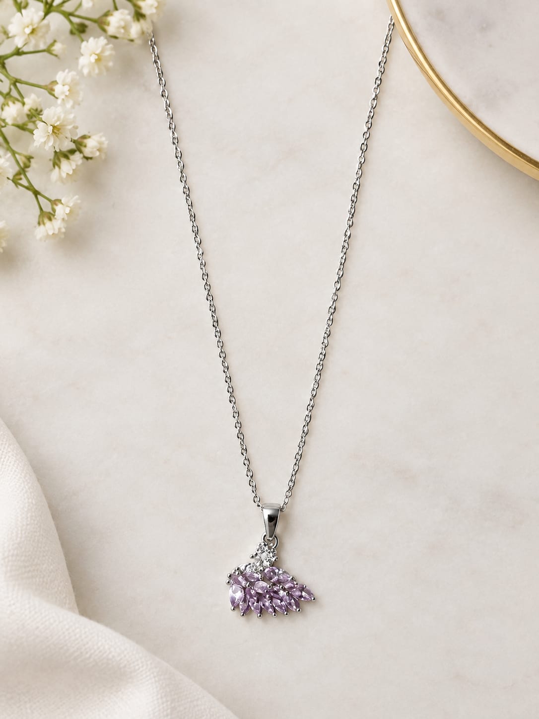 Lavender Bloom Wing Pendant Necklace