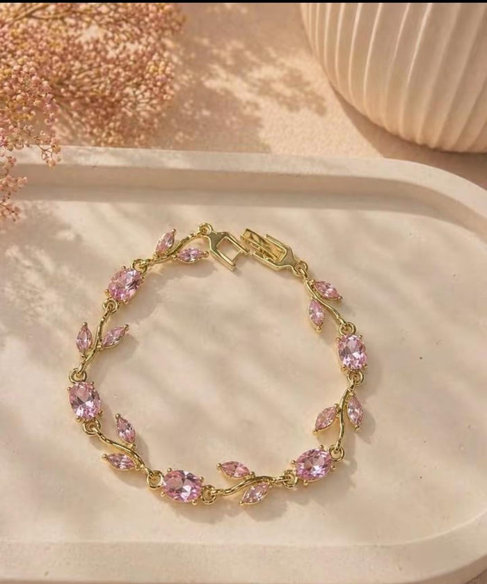 Pink Crystal Leaf Vine Bracelets